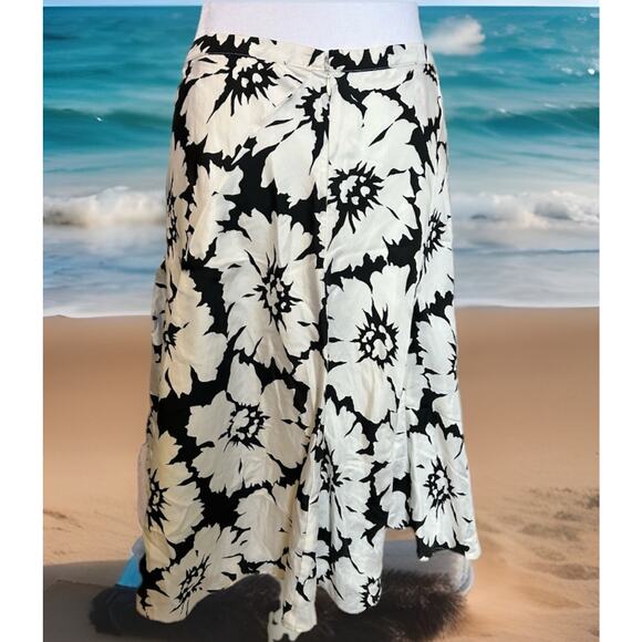 WHBM Tropical Silk Skirt Floral Hawaiian Pleated Boho Whimsygoth Resort Boho 2 - Picture 1 of 9